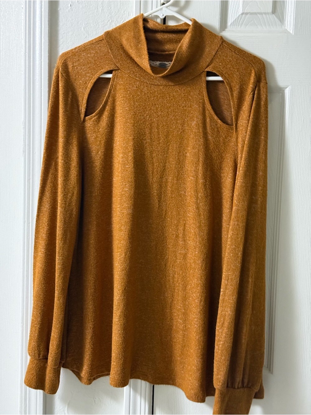 Cupio Rust Cutout Mock Neck Long Sleeve Top